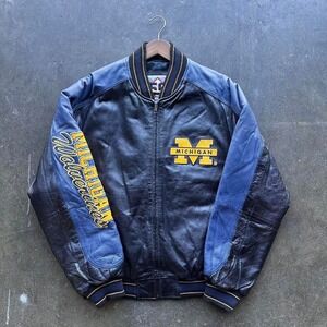 Vintage 90s University of Michigan Leather Jacket 58 Sports Size Medium
